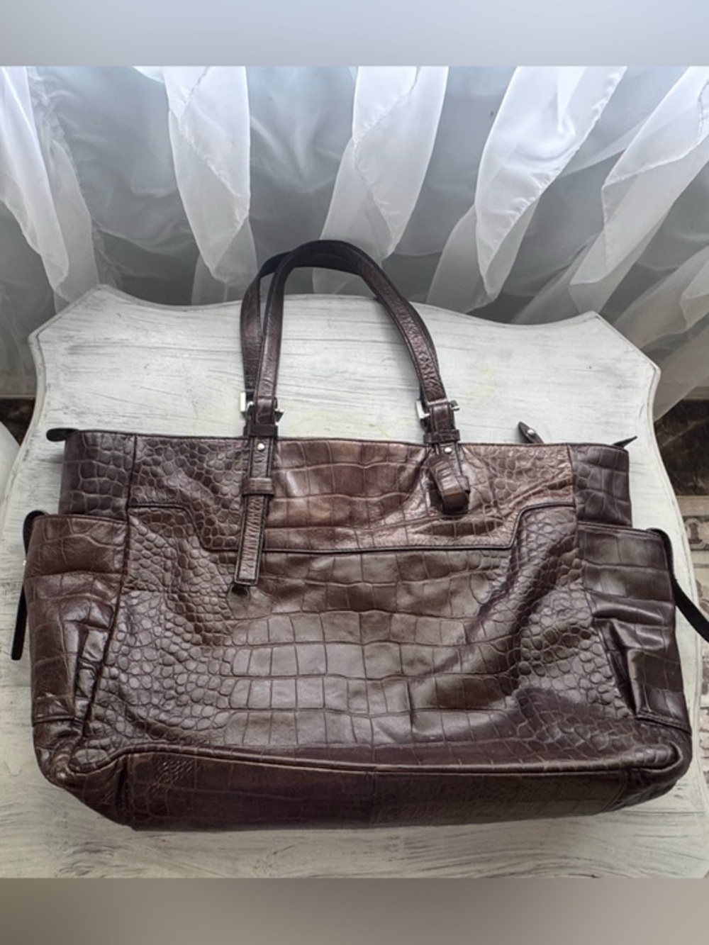 Francesco Biasia Red-Trim Brown Interior Handbag